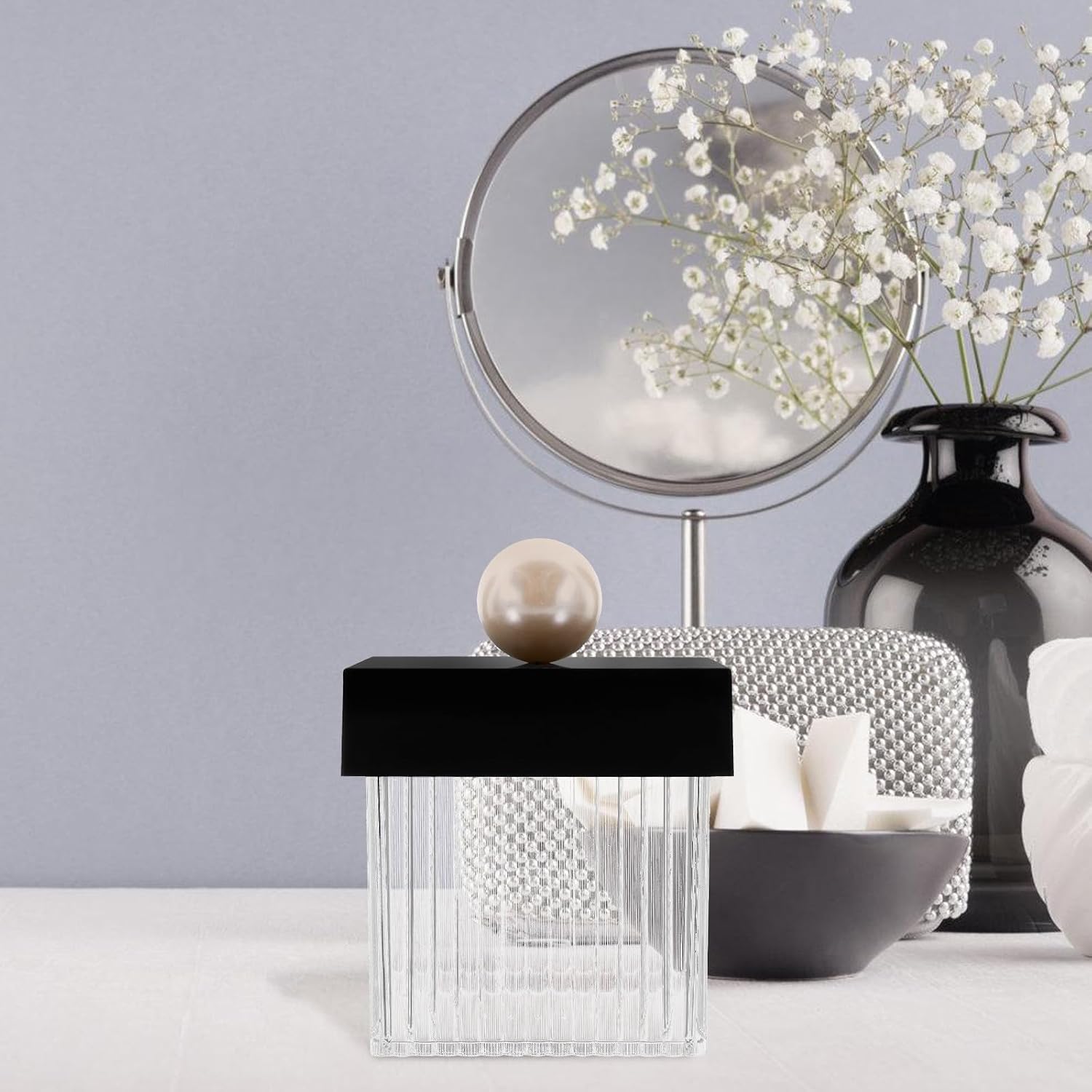 Black Acrylic Storage Box for Cotton Swabs and Sundries