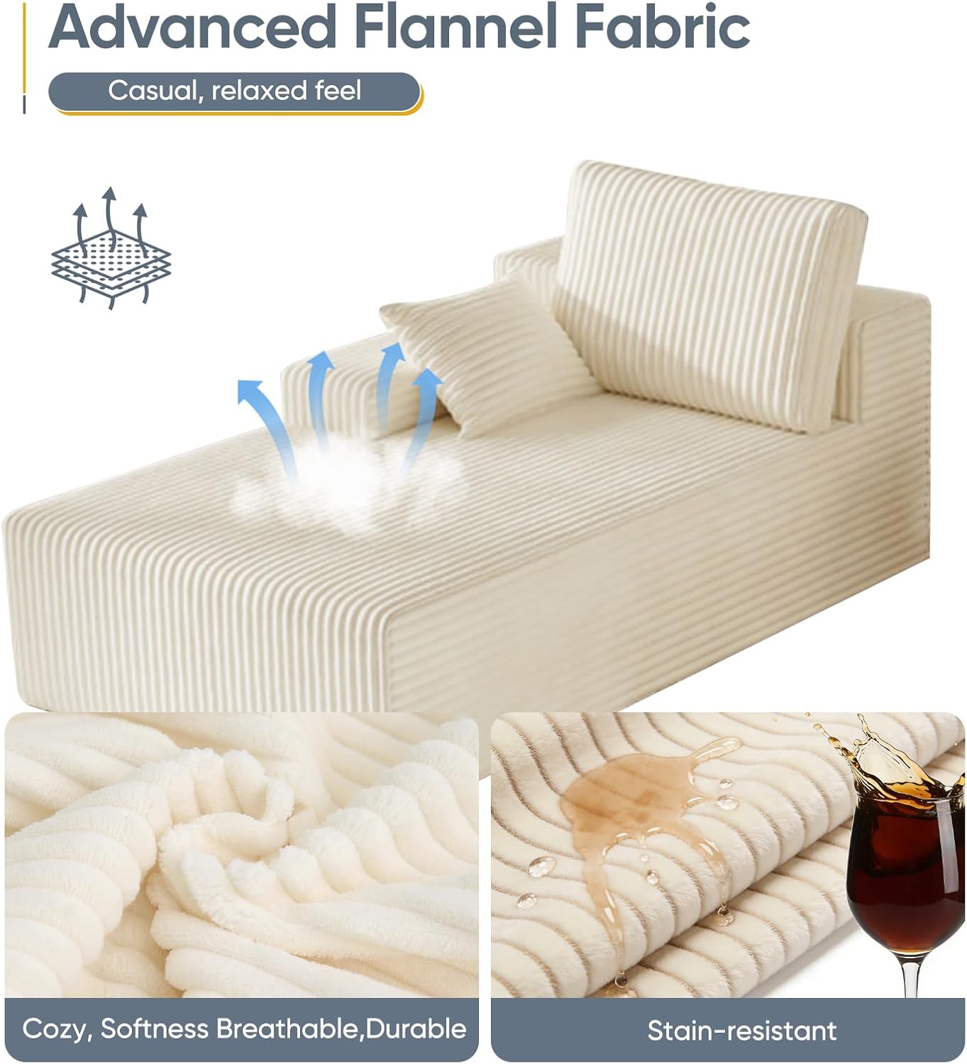 Single Chaise Lounge Chair Indoor Oversized Boneless Sofa Bed, Deep Seat Sleeper Couch Reading Chairs, Cloud Sofas with Throw Pillow & Backrest Pillow, No Assembly Required