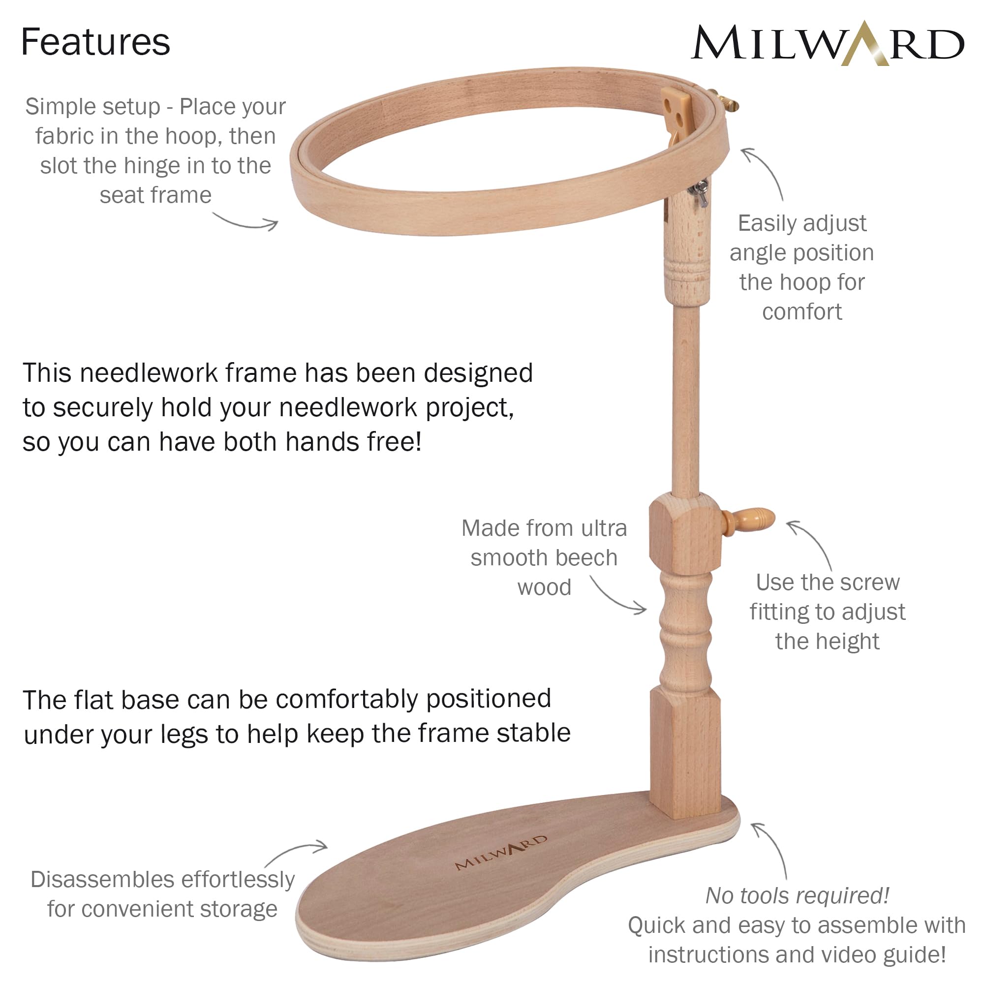 Cadre De Siège Milward Réglable Avec Cerceau 20 Cm – Support Mains Libres En Hêtre Pour Broderie Et Point De Croix - 9