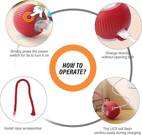Miniatura 6 de Juguete de bola de gato en movimiento ágil con cuerda (rojo)