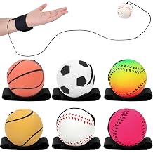 SAYAYA 6 Pcs Baseballs Wrist Return Ball on a String 2.36 Inch Rebound Bouncy Ball with Strap Sport Soccer Tennis Party Favors, Wrist Exercise, Outdoor Fun Activity for Kids & Adults