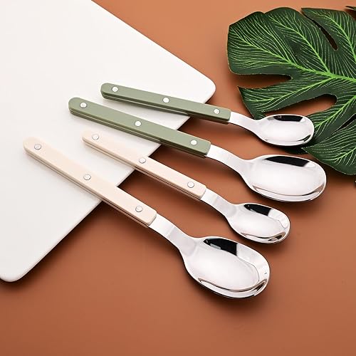 Miniatura 7 de Juego de cubiertos de 24 piezas con mango de plástico para 6, juego de cubiertos de acero inoxidable con espejo que incluye