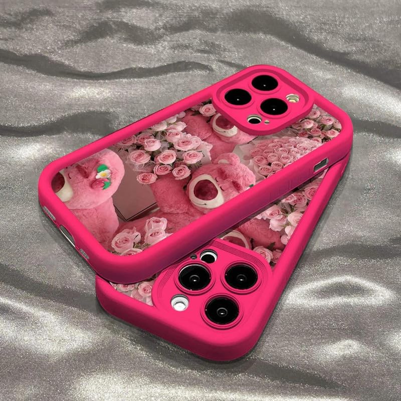 Image of COVERLY Rose Strawberry Teddy Back Case Cover for iPhone 12 Pro | Hot Hibiscus Flourish Cute Design | Camera Protection | Soft TPU Silicone Fashion Aesthetic Cover for Girls & Women (Pink, Shockproof)