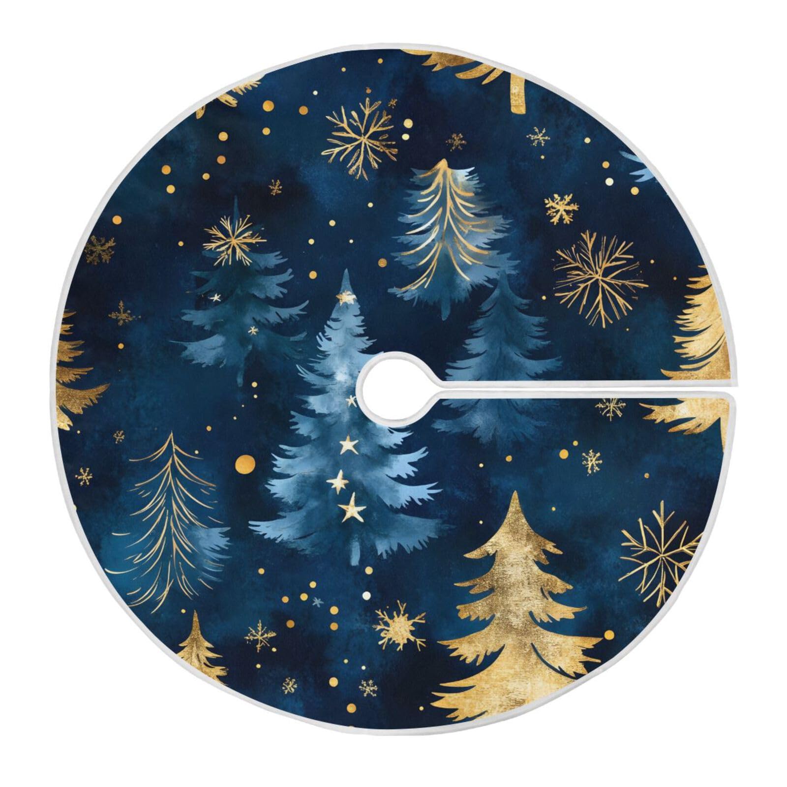 Christmas Tree Skirt Gold Blue Christmas Tree Xmas Tree Ornaments Christmas Tree Mat for Decorations Holiday Party 90cm