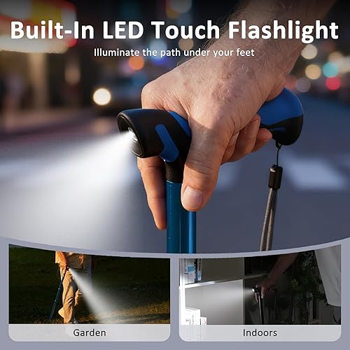 Miniatura 5 de Bastón de caminar con luz LED, bastones plegables para hombres y mujeres con absorción de impactos, ajustables, ligeros y plegables con mango de