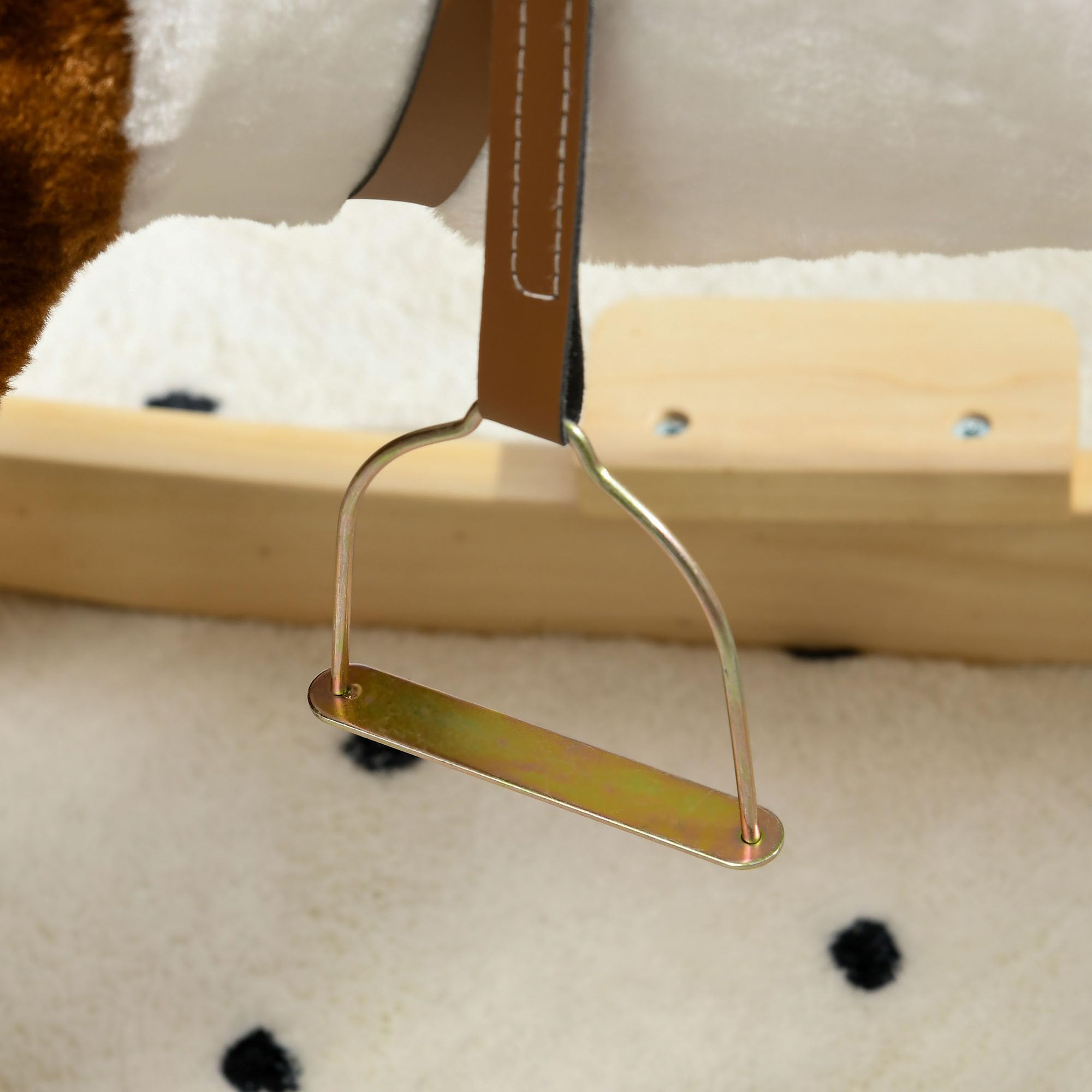 HOMCOM Cavallo a Dondolo per Bambini da 3-6 Anni, Gioco per Bambini Cavalcabile con Suoni in Peluche, 68x26x62cm, Marrone