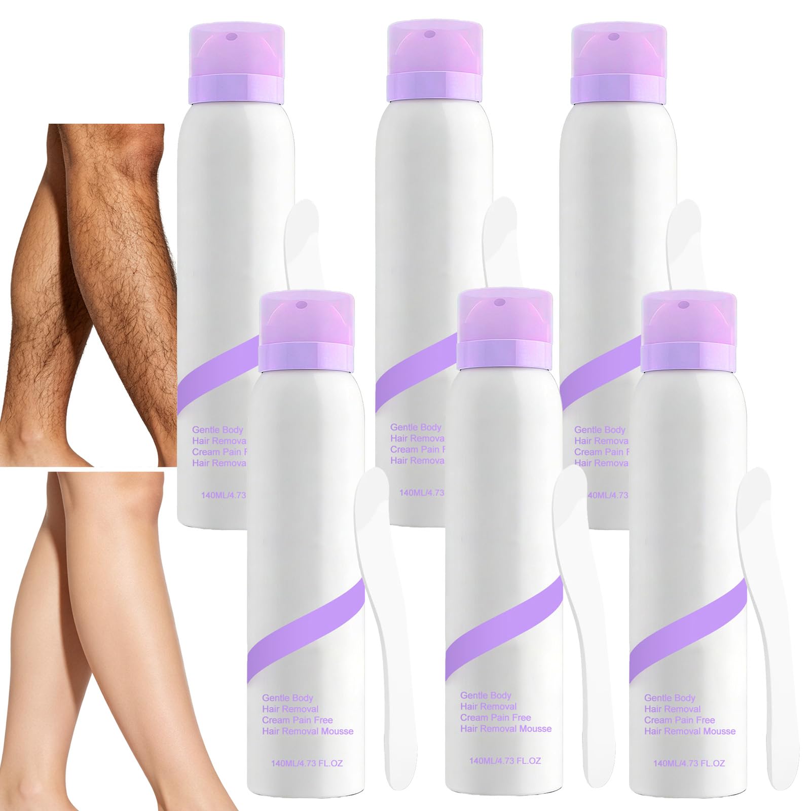 Spray do depilacji włosów dla kobiet i mężczyzn, delikatny krem do depilacji ciała, bezbolesny krem do depilacji włosów, bezbolesny, wygładzający krem do depilacji intymnych dla osób wrażliwych (6 szt