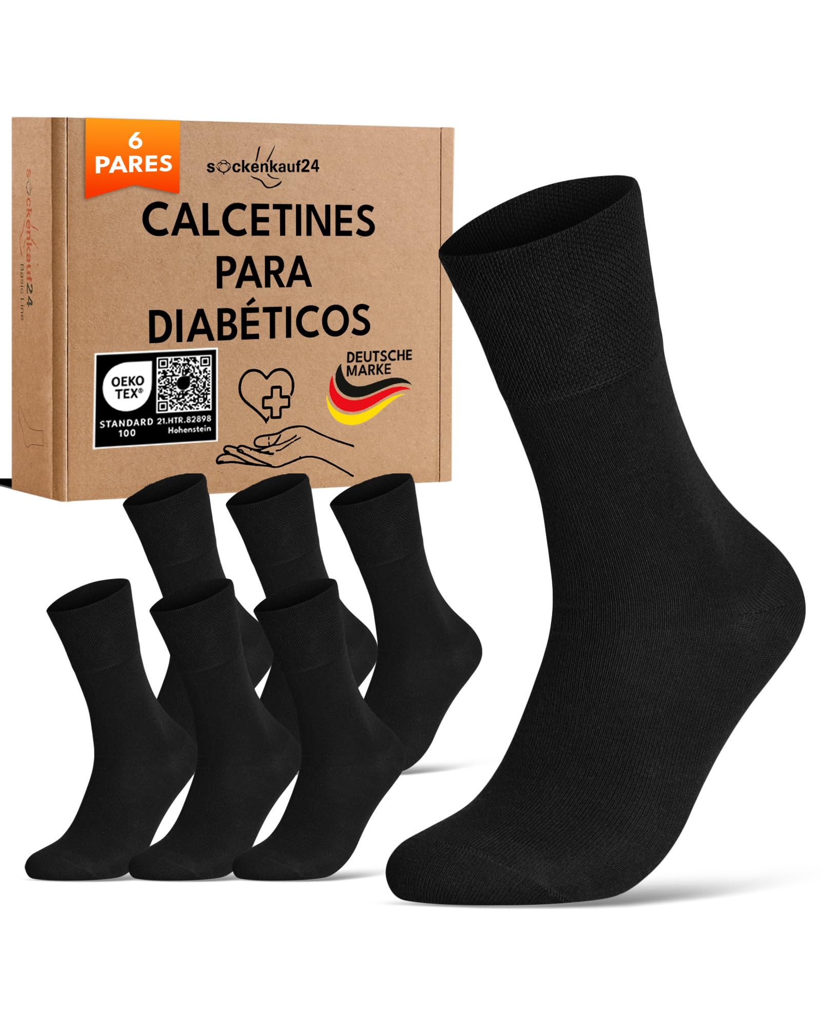 sockenkauf24 Calcetines Diabéticos 97% Algodón 6 Pares sin Elástico y sin Costuras con Cintura de Confort Hombre y Mujer