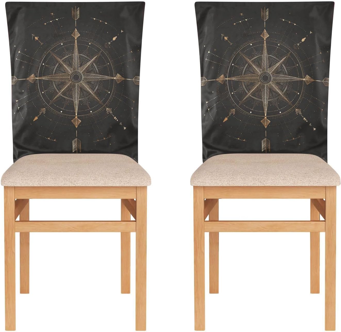 ALAZA Arrows and Nautical Compasses Chair Back Cover Set of 6, Washable Reusable Removable Chair Slipcovers Decorative Chair Cover for Home Kitchen Wedding Party