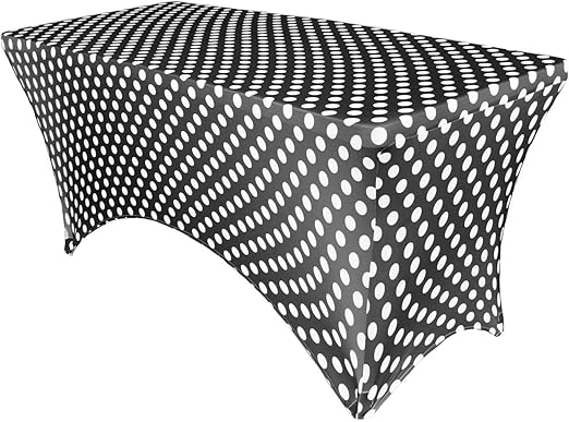 YOUR CHAIR COVERS Rectangular Spandex Table Covers 6ft Fitted Tablecloth Wedding Event Patio Decorations Elastic Fabric Stretch Tables Cover for 6 ft Folding Table (Black & White Polka Dot)