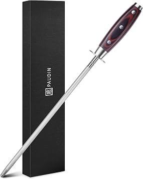 PAUDIN Honing Rod, Knife Sharpener Rod 12 inch, Professional Kitchen Knife Sharpener, High Carbon Knife Sharpening Steel with Ergonomic Pakkawood Handle, Honing Steel for All Chef Knives