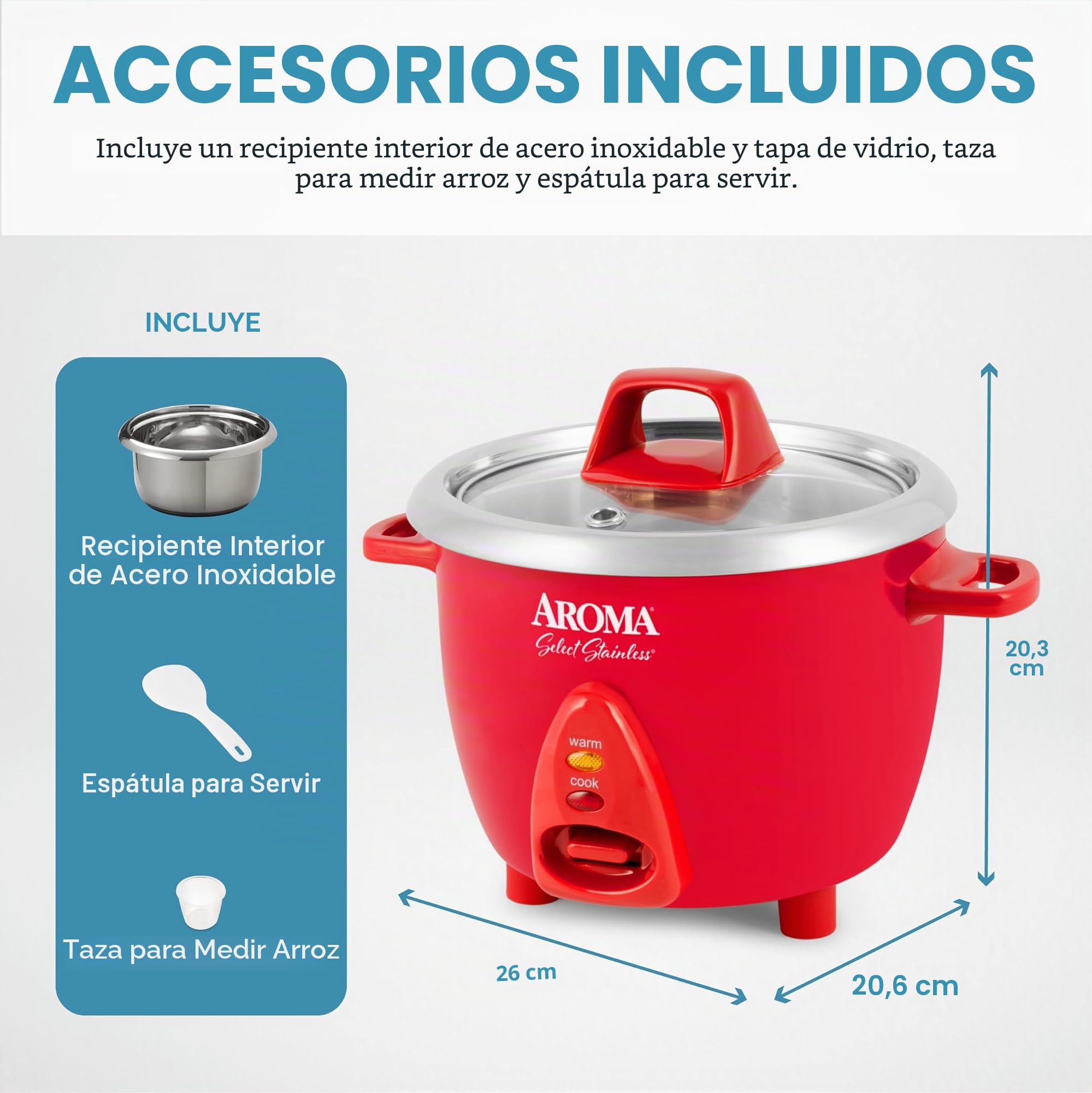 Aroma Housewares Select ARC-753SGR - Juego de 6 tazas (cocidas, acero inoxidable, 1,2 qt, con olla interior sin recubrimiento), color rojo