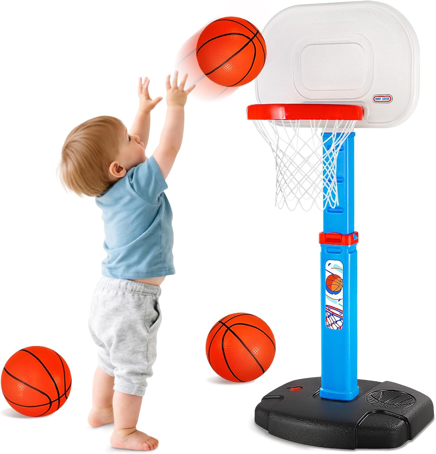 Toddler Basketball Hoop Indoor Outdoor for Kids 1-3, Height Adjustable Kids Basketball Hoop with 3 Balls, Portable Mini Basketball Goal Yard Pool Sport Toys for Baby Boys Girls Age 3 4 5