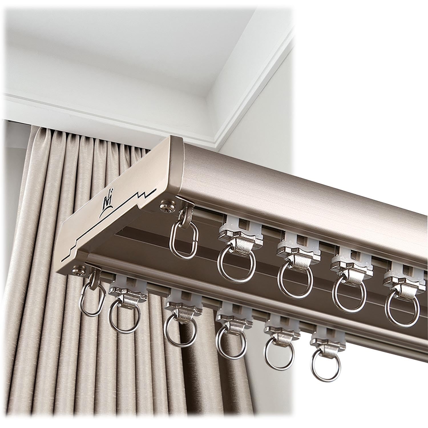 Conjoined Curtain Track with Silence Rollers - Easy to Install Aluminium Alloy Curtain Rail, Ceiling Mount Double Tracks