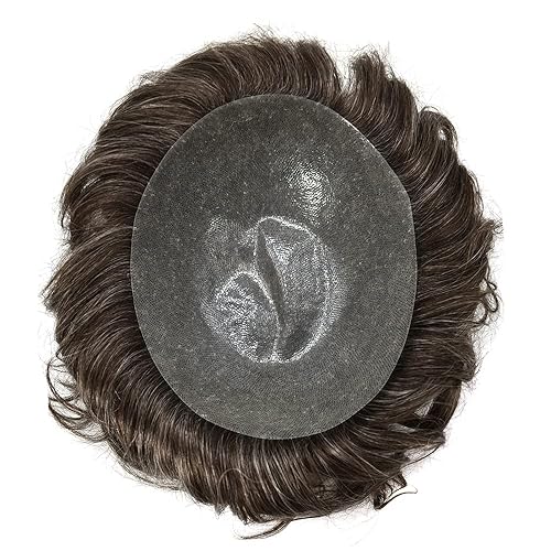 Miniatura 6 de Toupee para hombres Sistema de reemplazo de cabello humano PU piel fina V-looped negro unidades de cabello masculino naturaleza para hombre Toupee