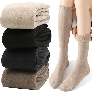 4 Pares Calcetines Altos Mujer,Tejido Suave y Resistente Al desgaste Calcetines Termicos Mujers,Calcetines Largos Mujer,Modernos y Versátiles, Regalo