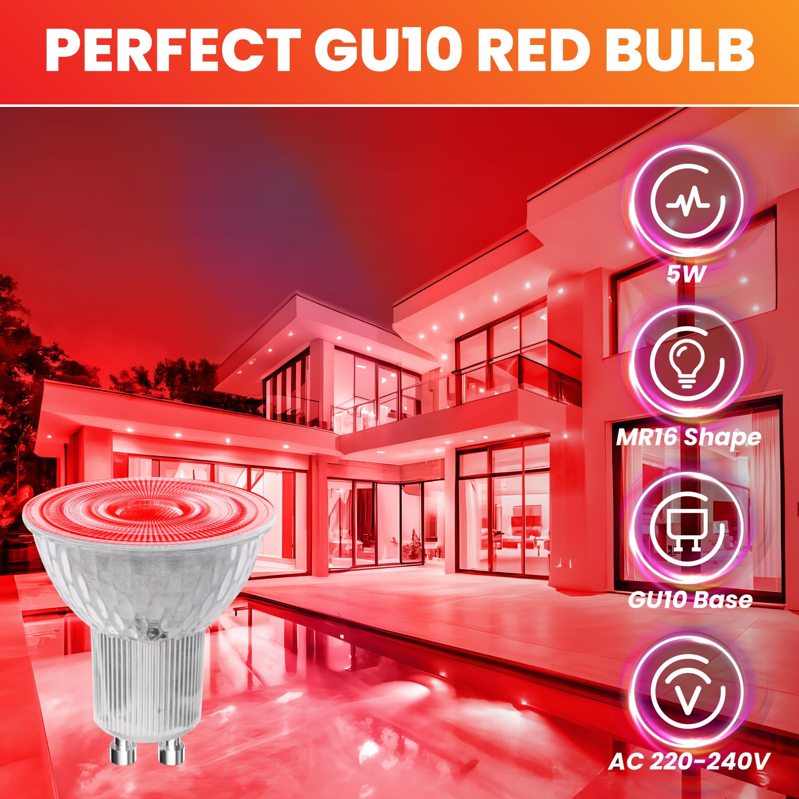 BrightArk GU10 Red LED Bulbs 5W - Image 3
