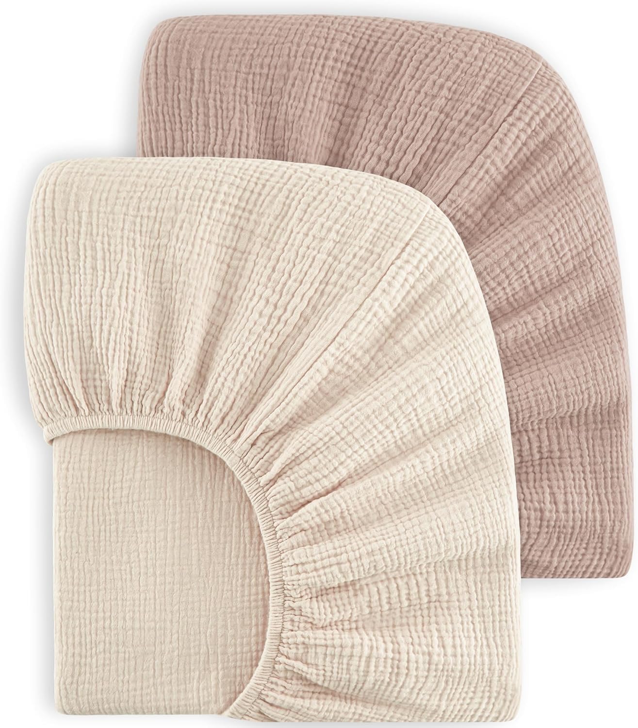 Bearmoss Sábana de Muselina, 100% Algodón, para Colchón Estándar de Cuna y Colchón de Cama Infantil, 60 x 120 cm/70 x 140 cm,Sabana Bajera Cuna Ajustables para Cama Auxiliar (Beige, 60x120)