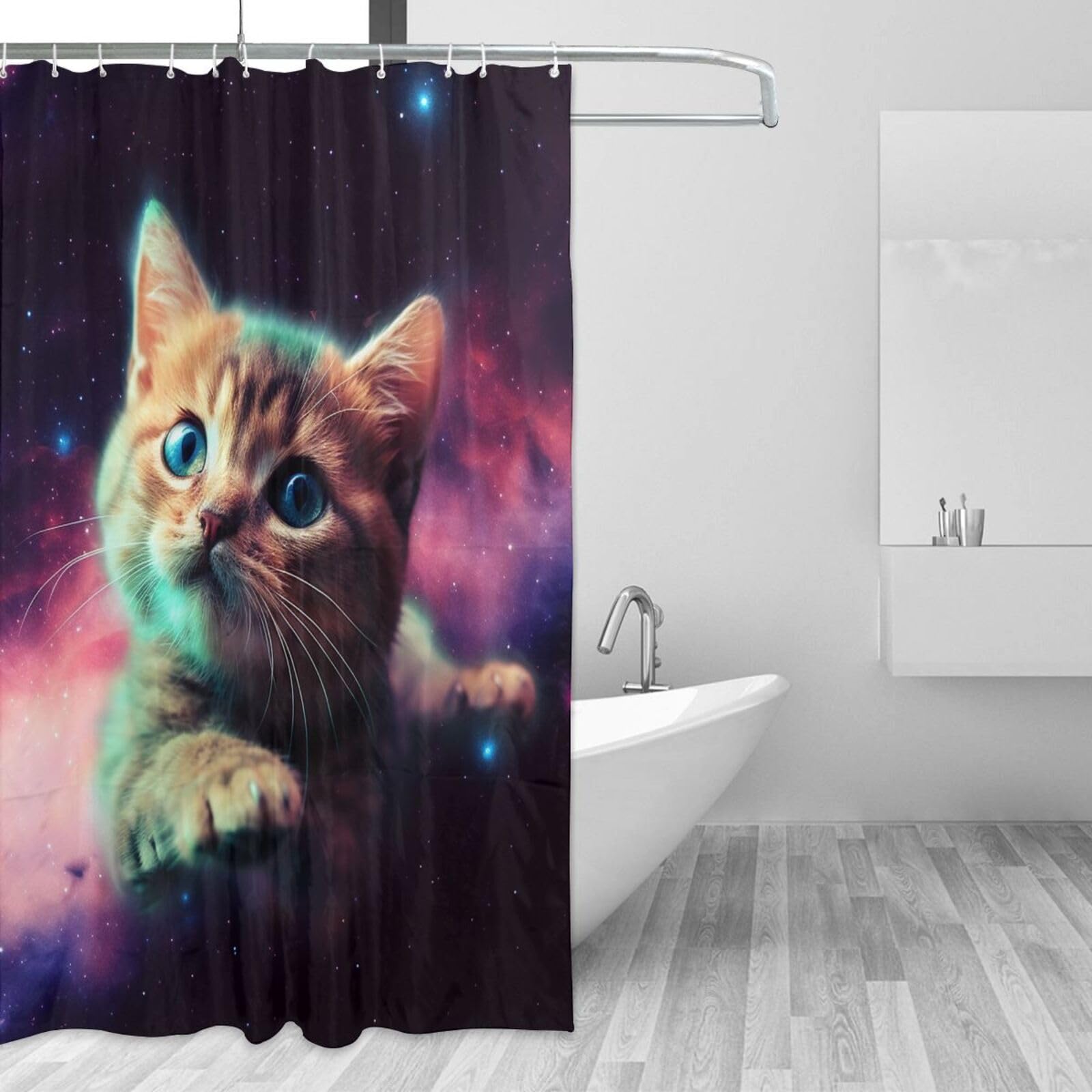 Rideau de douche anti-moisissure et imperméable chat galaxie