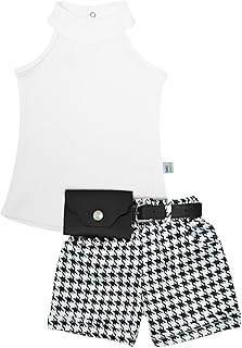 بيبي شورا طقم قطن مكون من 3 قطع مكون من تيشرت بدون اكمام وشورت، شنطة بحزام للبنات، متعدد الالوان، لعمر 3-4 سنوات