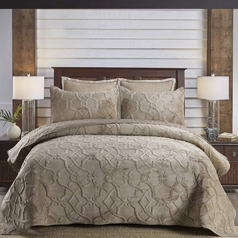 Sjdopulse 3 Pieces Comforter Bedspread Quilted Thick King Size Bedspreads Set Bed Cover Throw Velveteen Cotton Quilts Reversible Coverlet Embossed Quilt With 2 Pillowcases,230X270cm