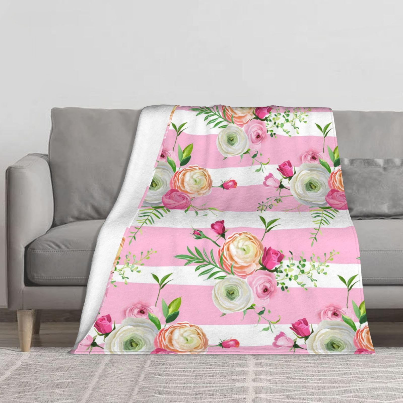 Couverture de canapé en flanelle rose à rayures 152x127 cm