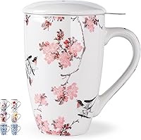 Vista 10 de AmorArc Taza de té de porcelana con infusor y tapa, taza de té de hojas sueltas de 18 onzas con asa, regalo para los amantes del té