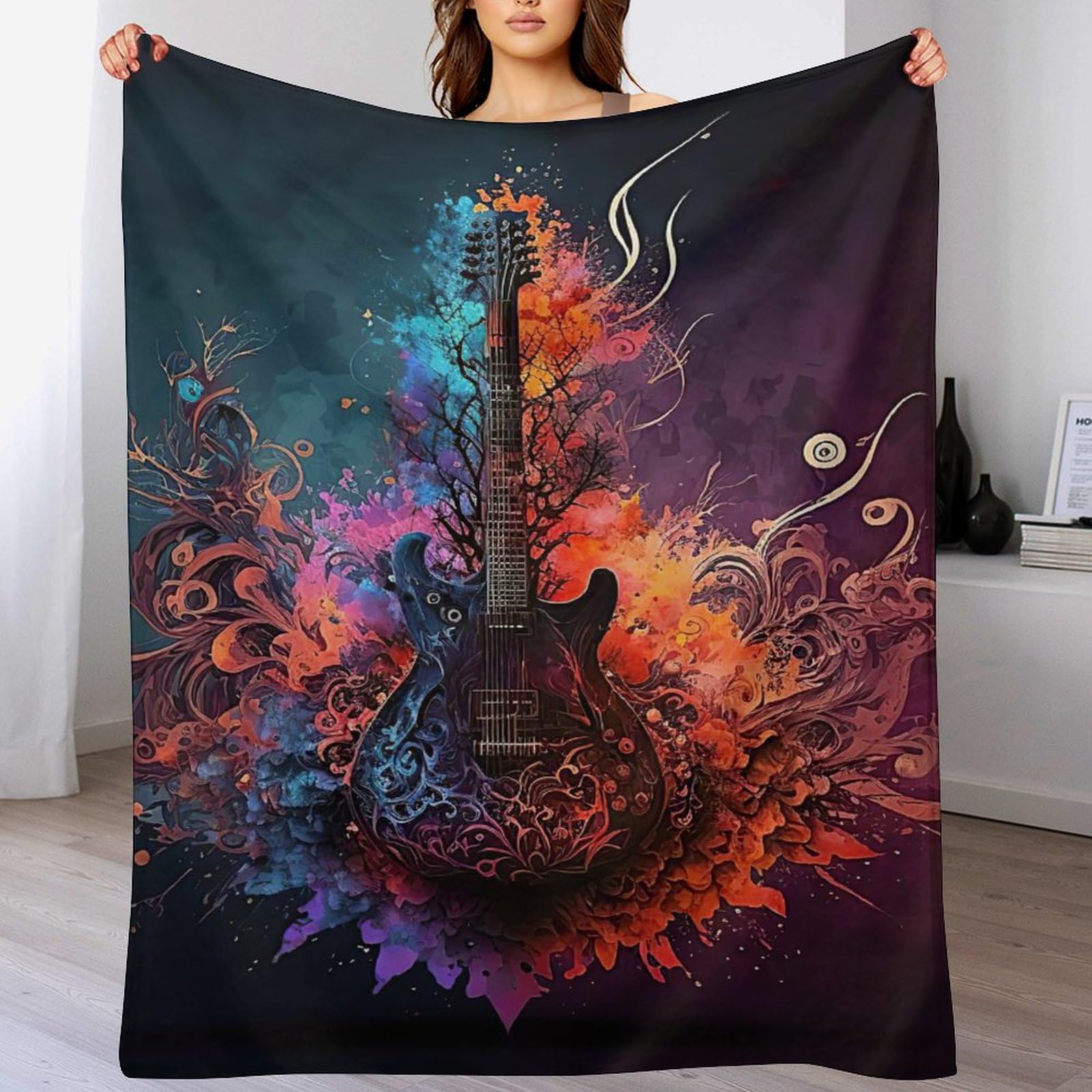 Plaid couverture polaire guitares pour partager des instants de douceur en famille