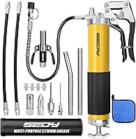 SEDY 17-Piece Heavy Duty Grease Gun Kit 8000 PSI Pistol Grip with 14oz Tube Flex Hose Adapters for Auto Marine Industrial Use