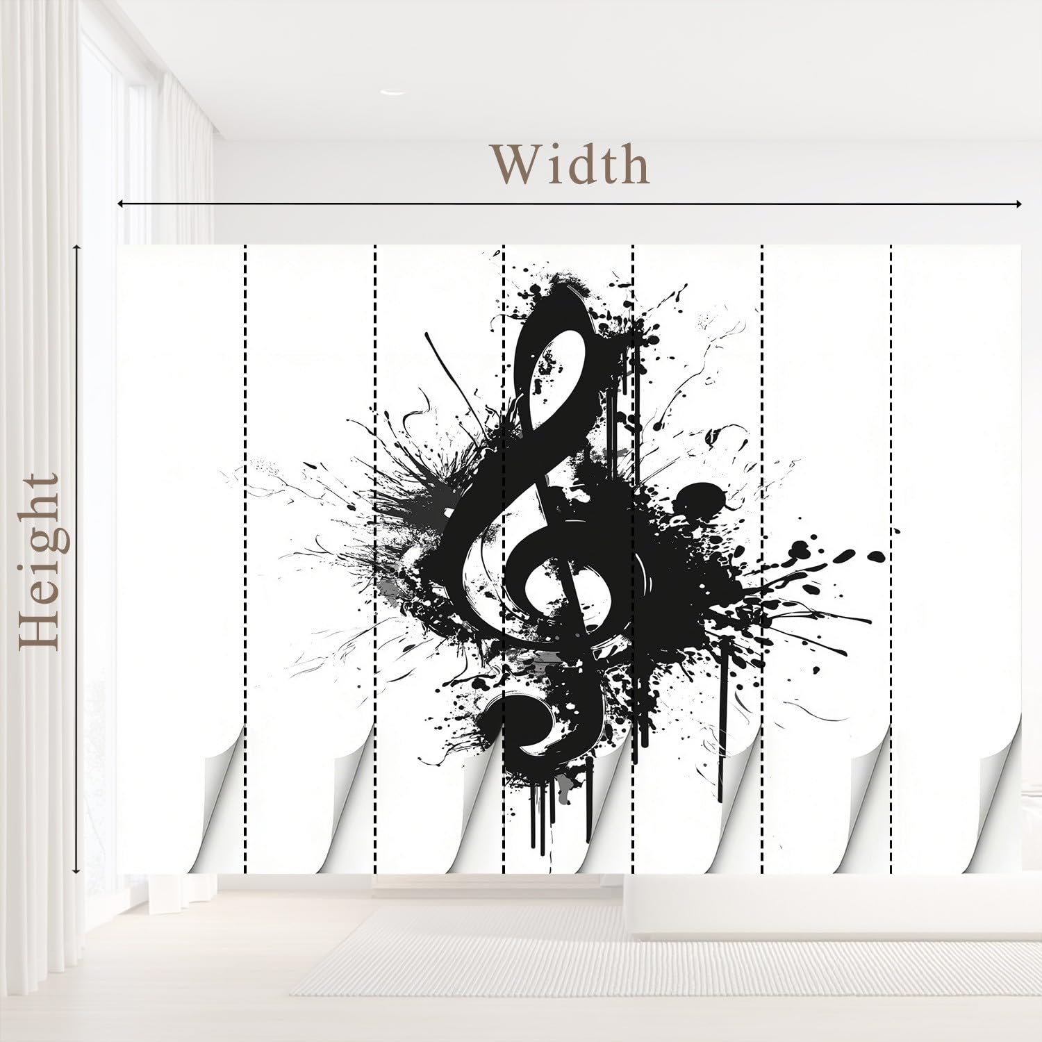 Fototapeta z minimalistyczną, czarno-białą, stylowa – wzornictwo – nuty muzyczne, tapeta z włókniny, 400 x 280 cm, fototapeta do sypialni, pokoju dziecięcego, korytarza, kuchni i biura