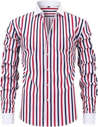 Mens French Cuff Dress Shirt Regular Fit Formal Business Button Down Shirts Striped Long Sleeve Casual T Shirt