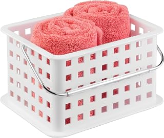 iDesign Portable Shower Caddy Basket with Handle - White Plastic Dorm Bathroom Organizer Made in USA