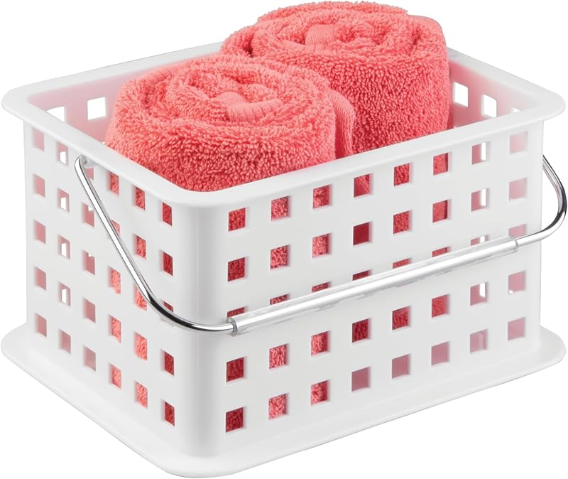 Cesta de ducha portátil con asa, color blanco | Para dormitorio universitario o baño, fabricado en EE. UU.