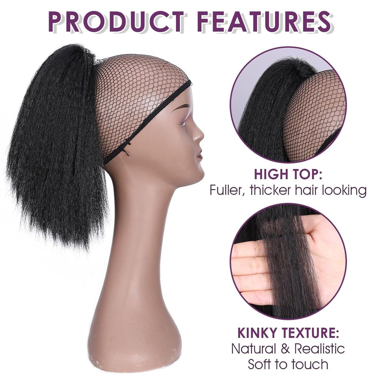 Naturalny Kucyk Afro z doczepianymi warkoczykami z syntetycznych włosów w naturalnym afrykańskim stylu, puszysta, długa ozdoba do włosów Idealny wygląd(#1B,28inches)