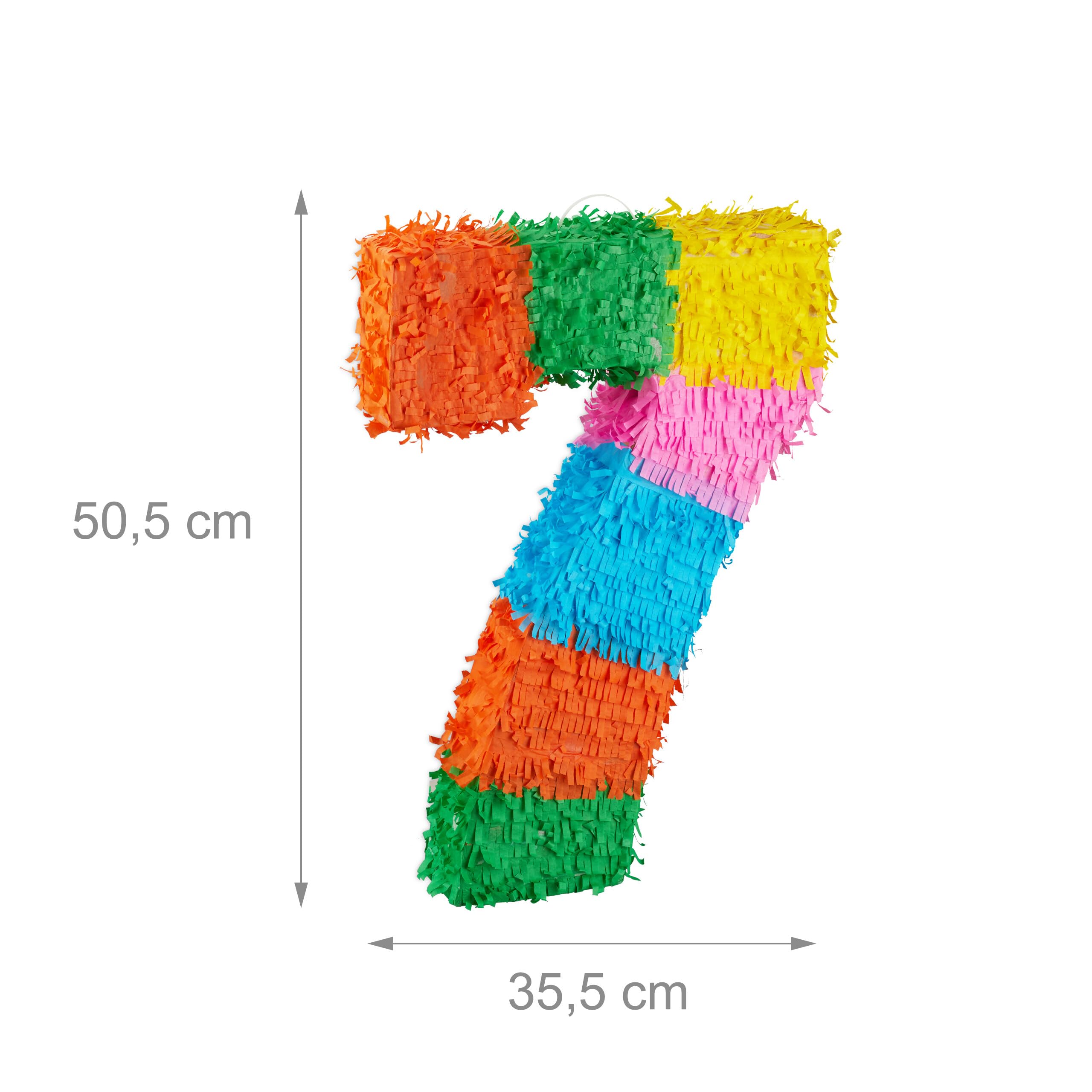 Relaxdays Piñata Chiffre 7 Arc-en-Ciel Anniversaire H x L x P : 50,5 x 35,5 x 7,5 cm, colorée, Enfant