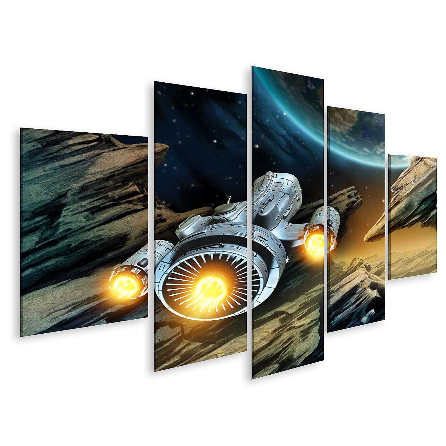islandburner Cuadro sobre lienzo Planetas espaciales de viaje en el espacio para habitaciones de niños o jóvenes Marco póster de pared