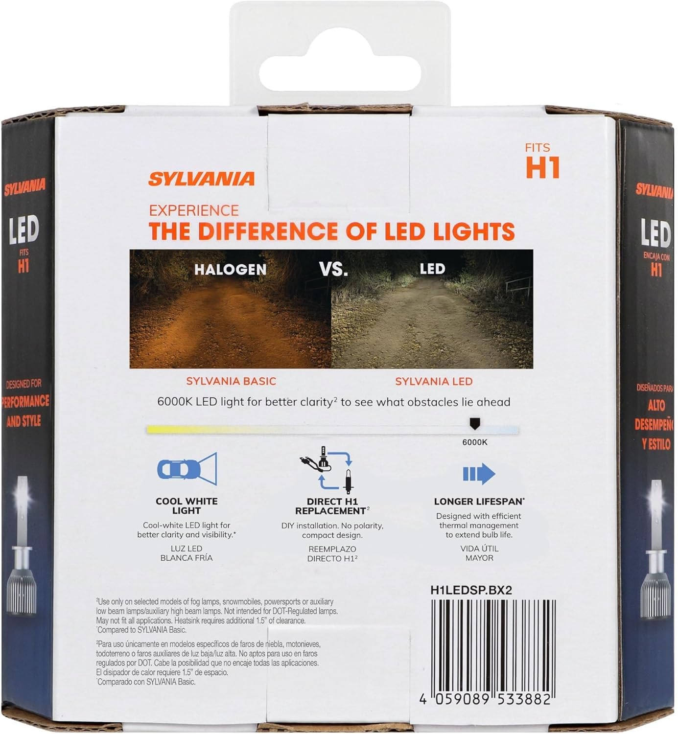 SYLVANIA H1 LED - Fog Lights For Cars and Trucks - Headlight Bulbs for Off Road Powersports - 6000k Cool White LED Light - Long-Lasting Bulbs - No Polarity - DIY Upgrade