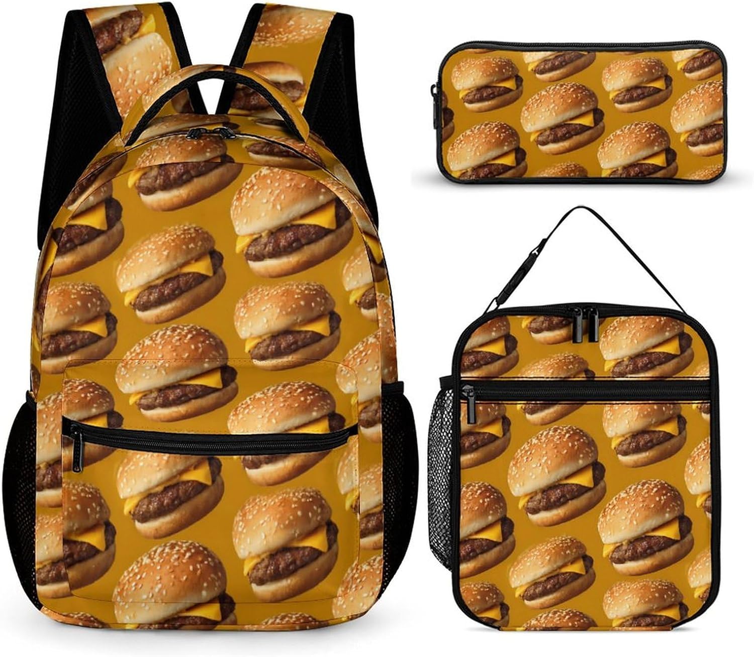 Cheese Hamburgers Novelty Backpack Set with Lunch Bag Pencil Cases