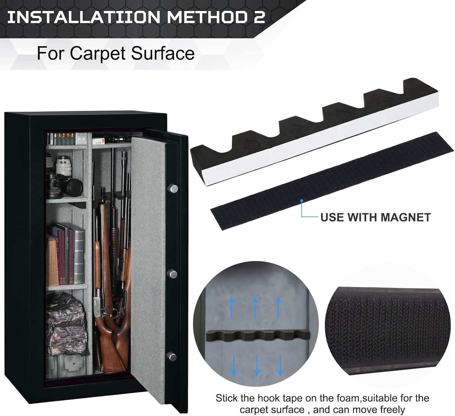 Gun Rack for Gun Storage, Gun Safe Accessory for Rifles and Shotguns, Gun Holder in Gun Cabinet, Shotgun Rifle Rest, Foam Material with Magnetic Strip and Hook Strip , Gifts for Hunters