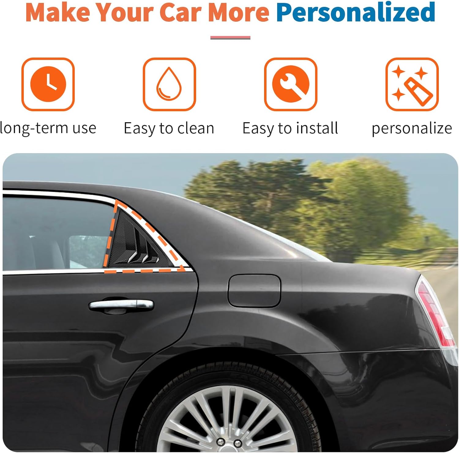 JeCar Black Side Window Louvers Shades Cover Trim for 2011+ Chrysler 300/300C