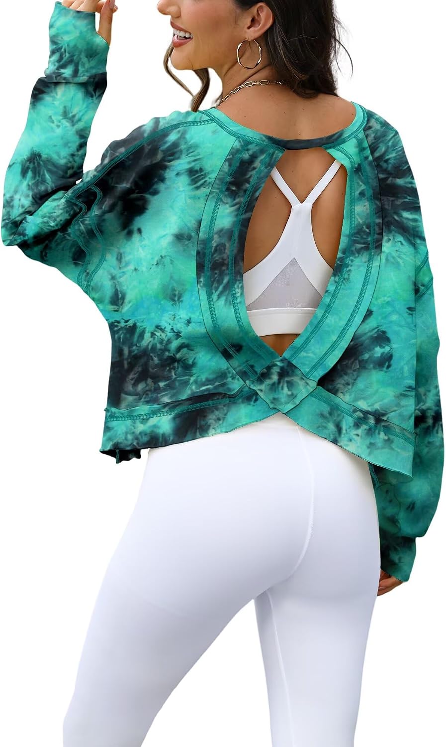 Women Long Sleeve Open Back Athletic Shirts Casual Workout Top Yoga Loose Running Tees
