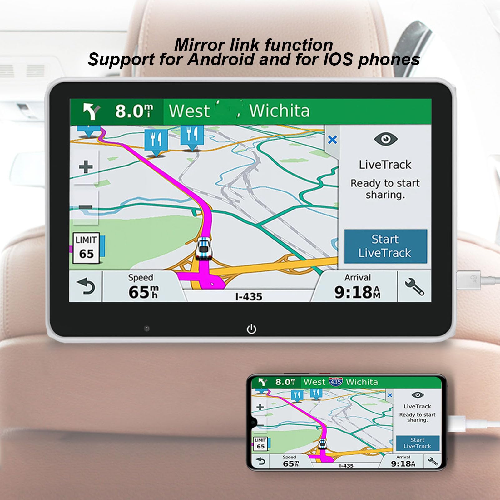 Monitor para Reposacabezas de Coche con Pantalla Táctil de 10,1 Pulgadas, Reproducción de Audio y Vídeo HD de 1080P con Mirror Link, USB, Ranuras para Tarjetas de Memoria