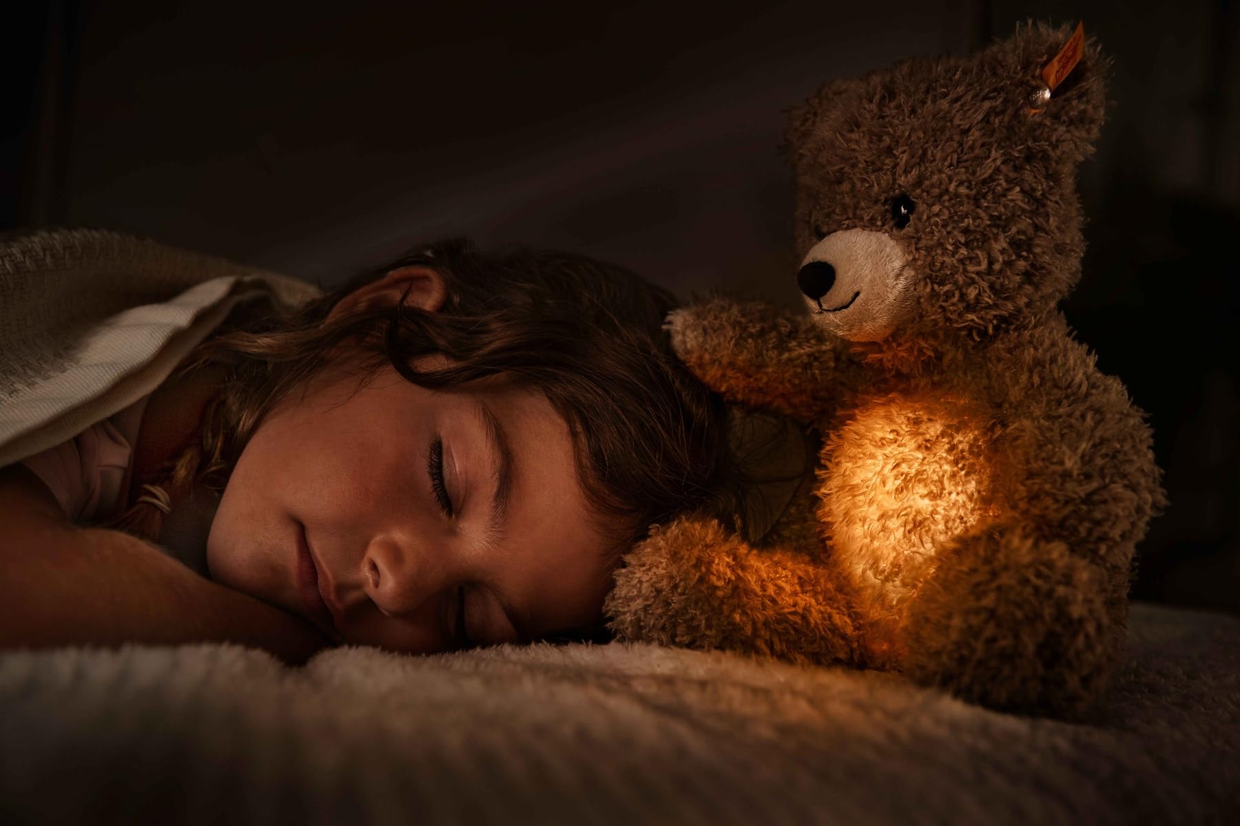 Steiff Caspar - Luz Nocturna con Oso de Peluche, 28 cm, Color marrón Claro