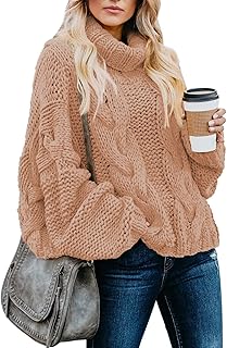 Womens 2025 Winter Fall Solid Turtleneck High Neck Balloon Long Sleeve Sweaters Pullover Outerwear