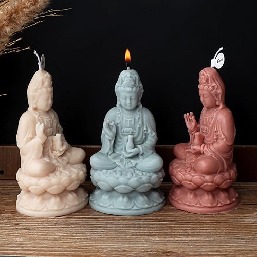 Miniatura 3 de Molde de vela de Buda 3D Quan Yin Buddha estatua de silicona para escultura, vela de cera de soja, arte de resina, manualidades de bricolaje