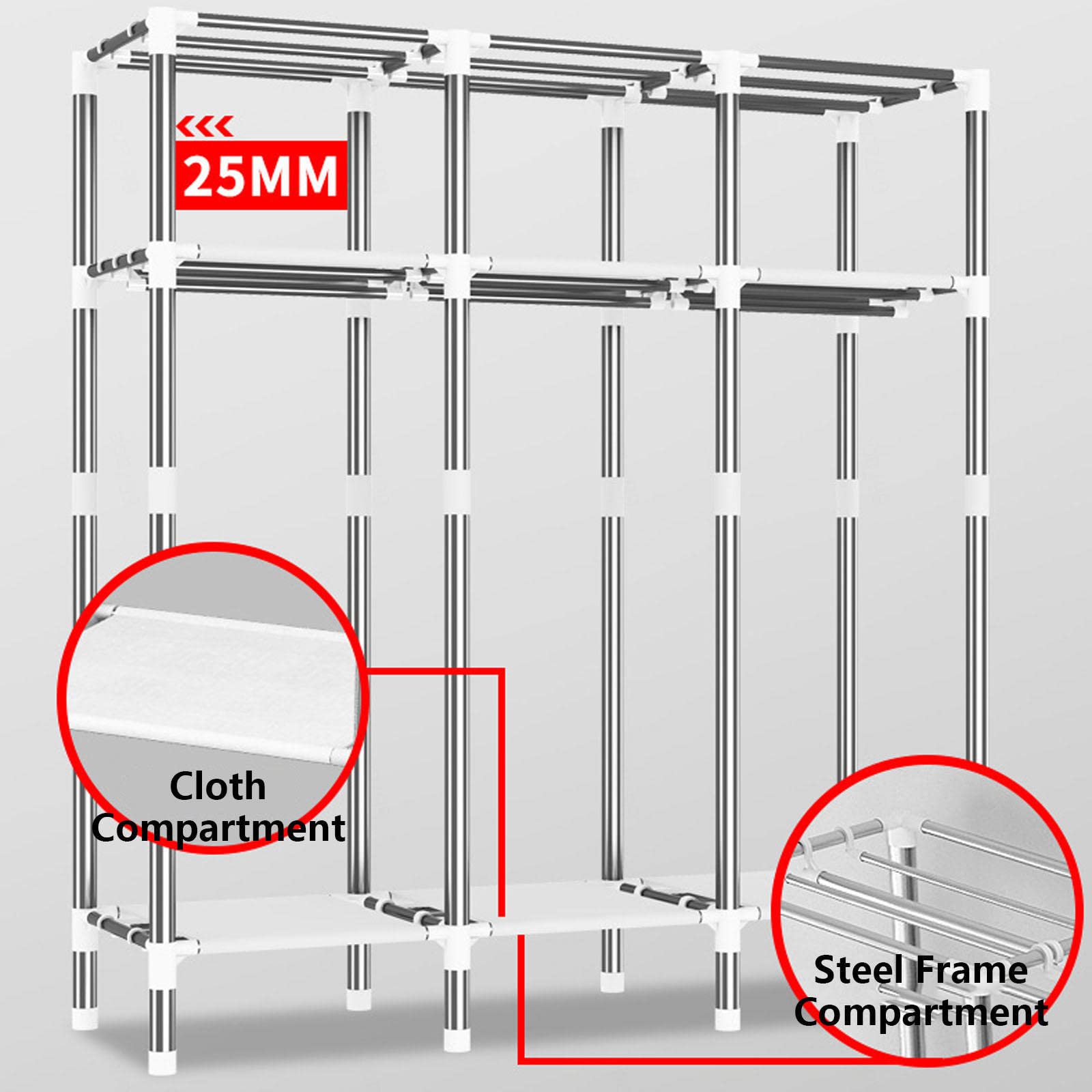 Kleiderschrank, tragbare Kleiderschrankregale, faltbarer Schrank für Schlafzimmer, Kleiderschrank, Aufbewahrungsorganisator für Kleidung, Schuhe, C-125 x 50 x 172 cm