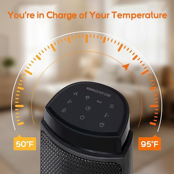 NEWBULIG 23 Space Heater, 1500W Portable Heaters for Indoor Use, Fast Heating with 70 Oscillation, Adjustable Thermostat Up to 95F, Tip-Over Protection & 12H Timer for Bedroom, Office, Black