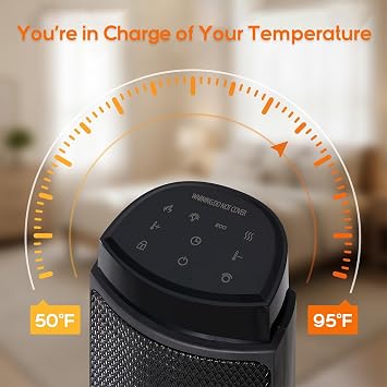NEWBULIG 23 Space Heater, 1500W Portable Heaters for Indoor Use, Fast Heating with 70 Oscillation, Adjustable Thermostat Up to 95F, Tip-Over Protection & 12H Timer for Bedroom, Office, Black