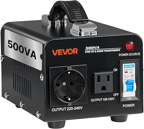 VEVOR Transformador convertidor de voltaje, 500 VA, transformador de potencia elevadorabajo de servicio pesado, convertir de 110 V a 220 V y 220 V a