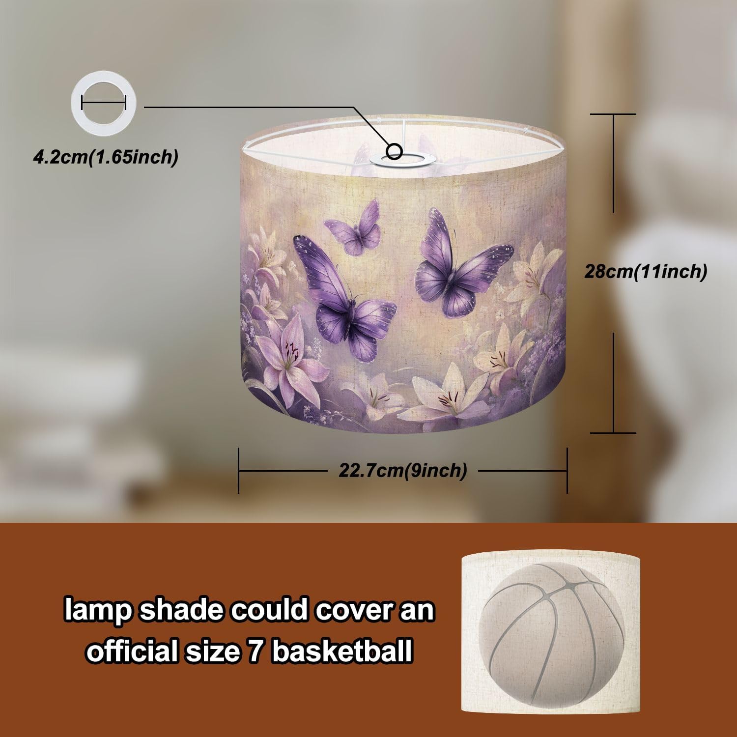 Purple Lampshades Floral Lamp Shades Boho 1 Pack Ethereal Violet Butterflies Dreamy Pastel Lilies Light Shade for Table Lamps Floor Lamps Drum Lamp Shades Lampshade Replacement